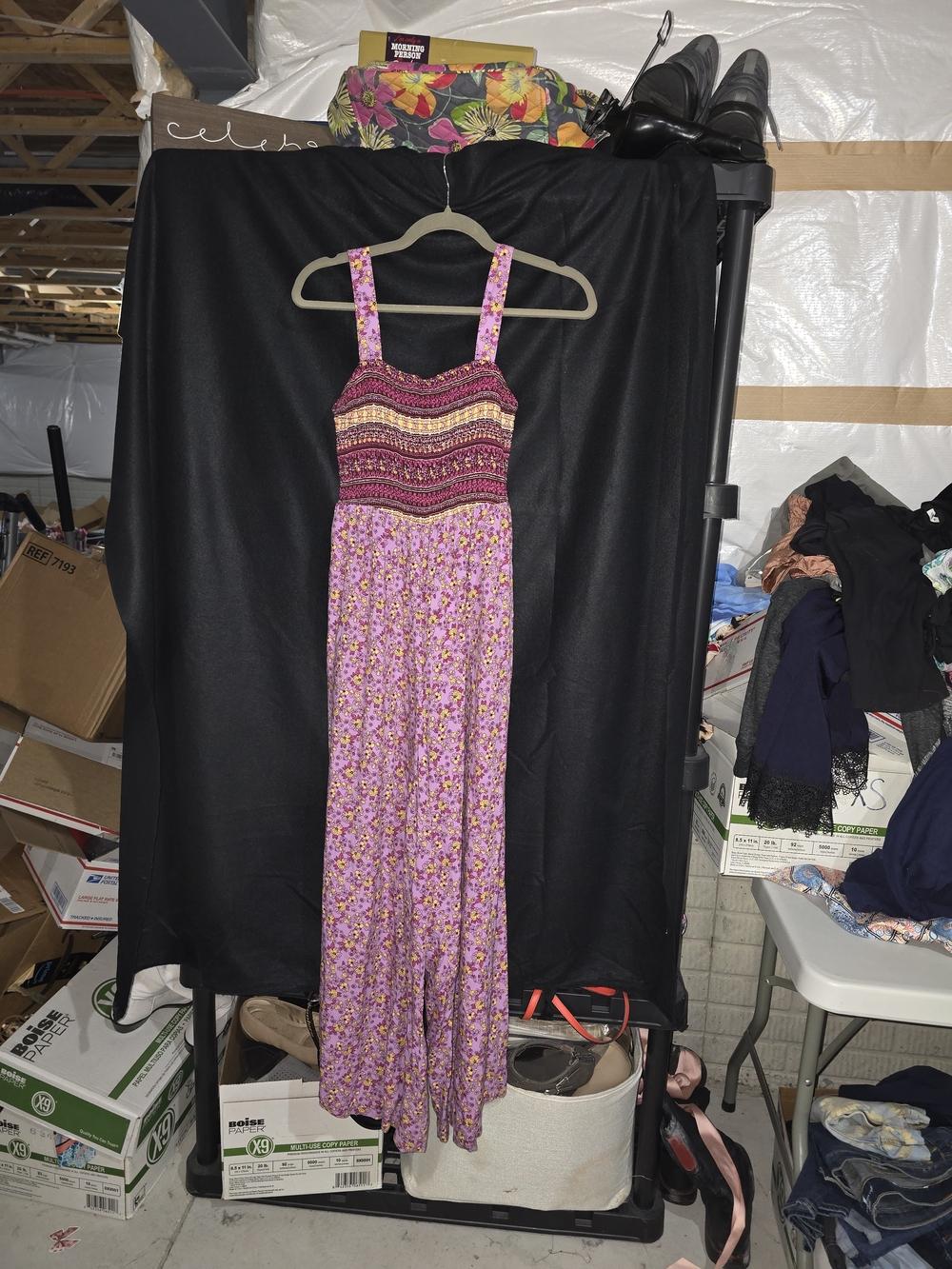 Sleeveless Smocked Floral Jumpsuit in Pink